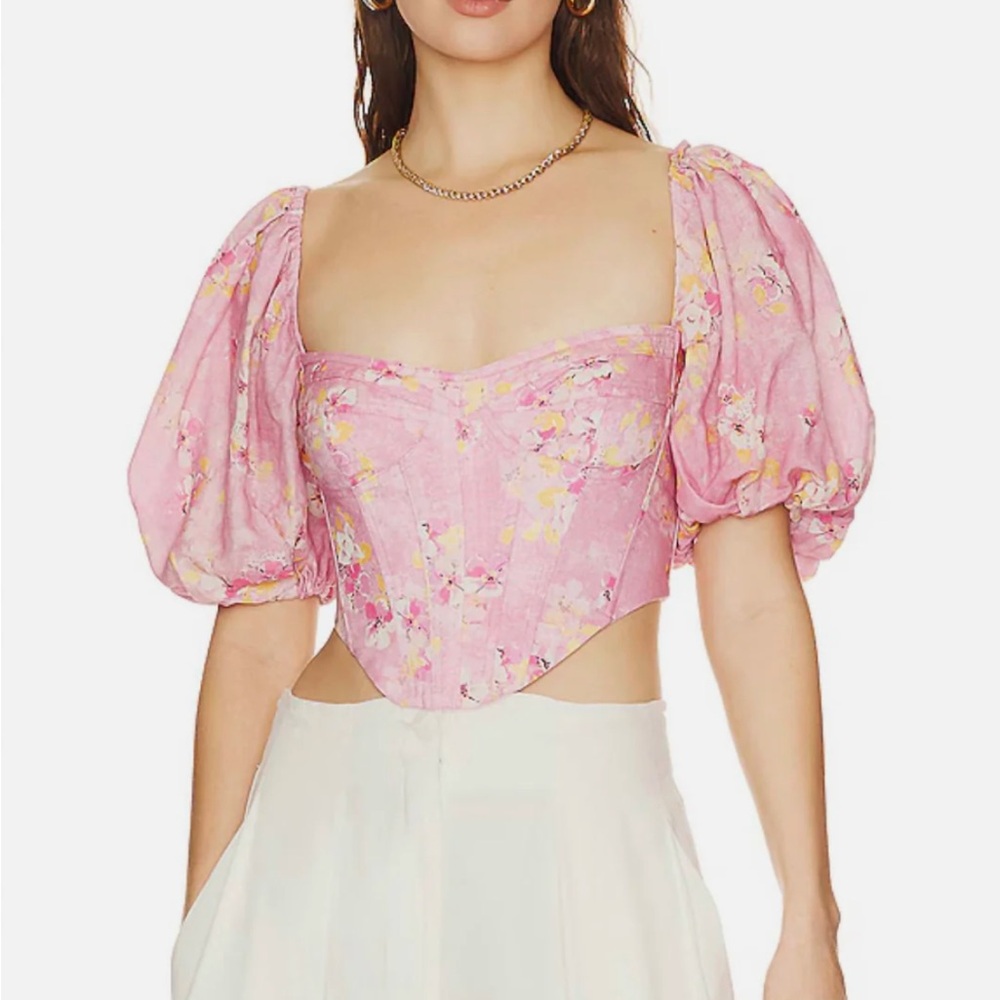 Bardot Pink Floral Puff Sleeve Blouse